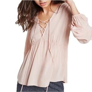 BCBGeneration Light Pink Lace-Up Ties Long Sleeve Peasant Blouse Size XS